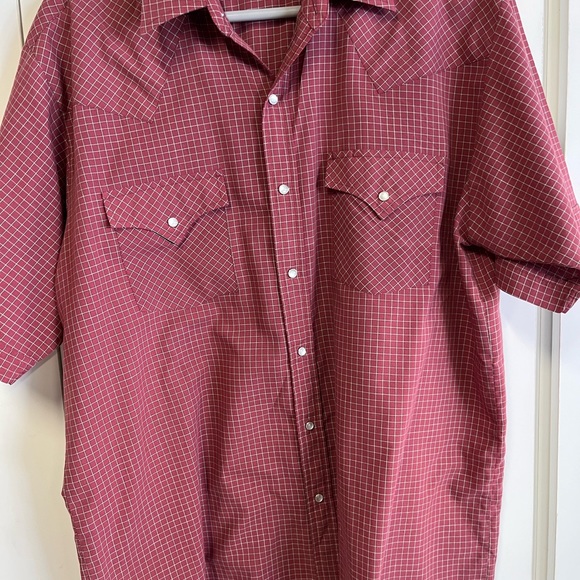 PLAINS brand red button up pearl snap short sleeve shirt - Picture 2 of 4